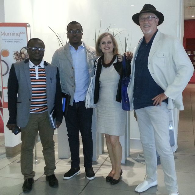 Réunion Aprélia Qelasy à Paris (de gauche à droite : Kader Moussa Diaby, Thierry N'Doufou, Geneviève Puiségur-Pouchin & Pierre Puiségur) RV Qelasy Aprelia 20150903